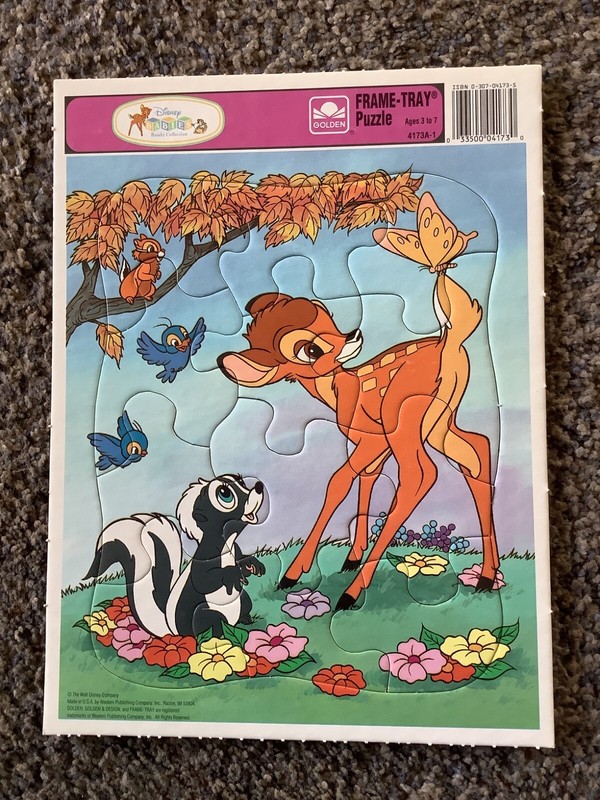 Vintage Walt Disney Bambi Classic Golden Frame Tray Puzzle-F