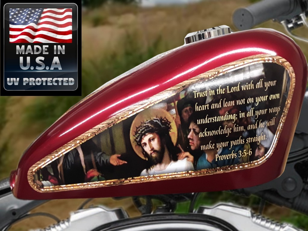 Jesus Christian Proverbs 3:5-6 3pc Tank Panel decal set for Harley