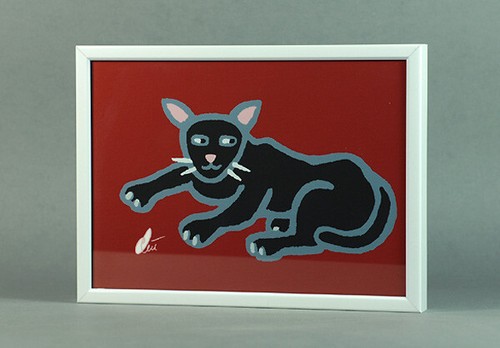 JACQUELINE DITT - Wild Cat attentive - black ltd.sign.Druck Grafik ger.13x18 cm - Bild 3 von 3
