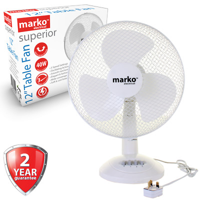 Marko 12-inch Oscillating Desk Fan - White for sale online | eBay