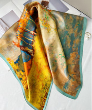 100 Silk Mulberry Square Shawl Bandanna birch forest Print Wrap Scarf 70X70cm