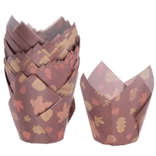 50pcs Tulip Cupcake Liners Greaseproof Baking Cups, Dark Maple Leaf