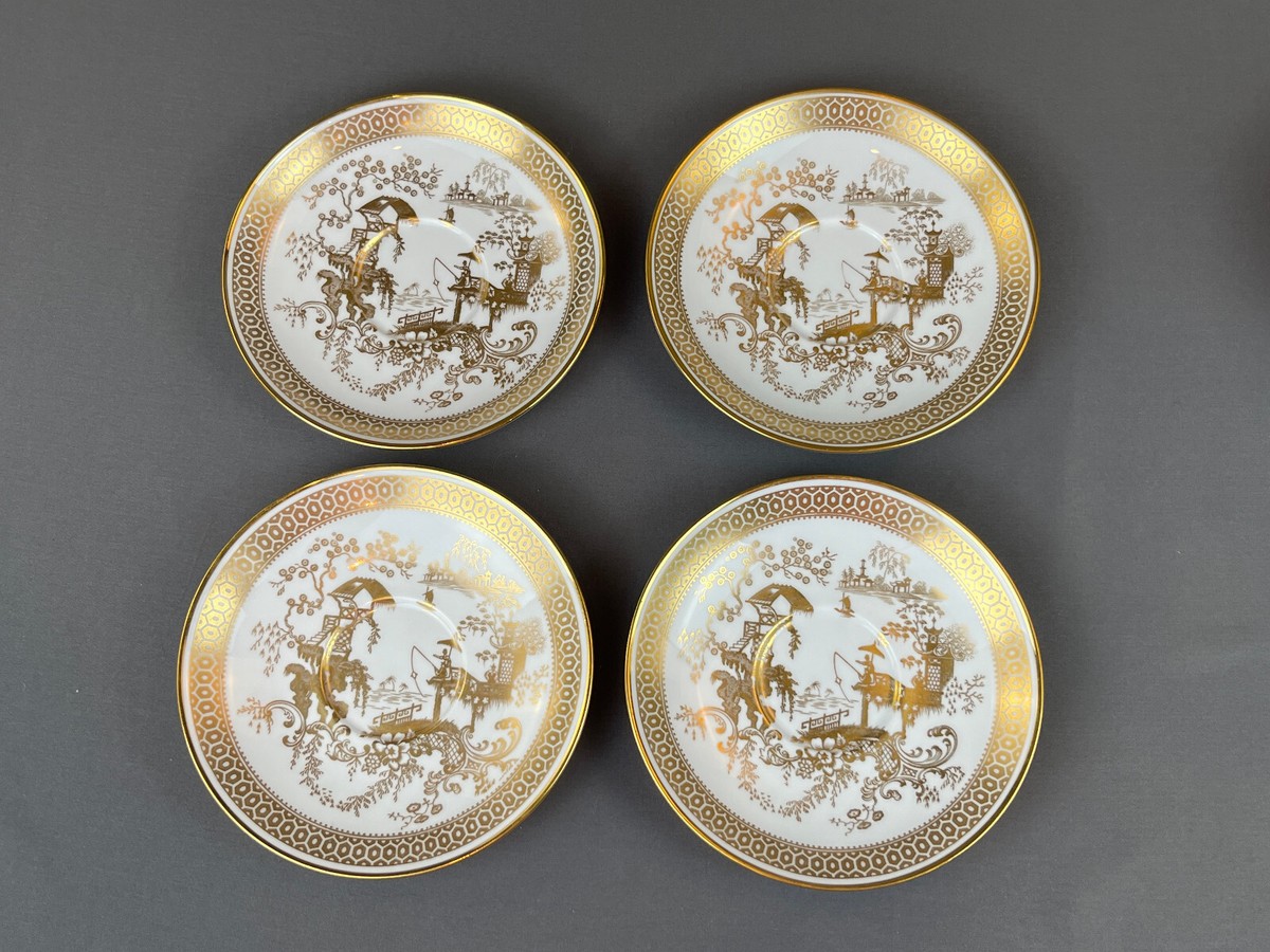 4 Spode SPODE'S GARDEN Y7046 Gold Footed Cup & Saucer Sets