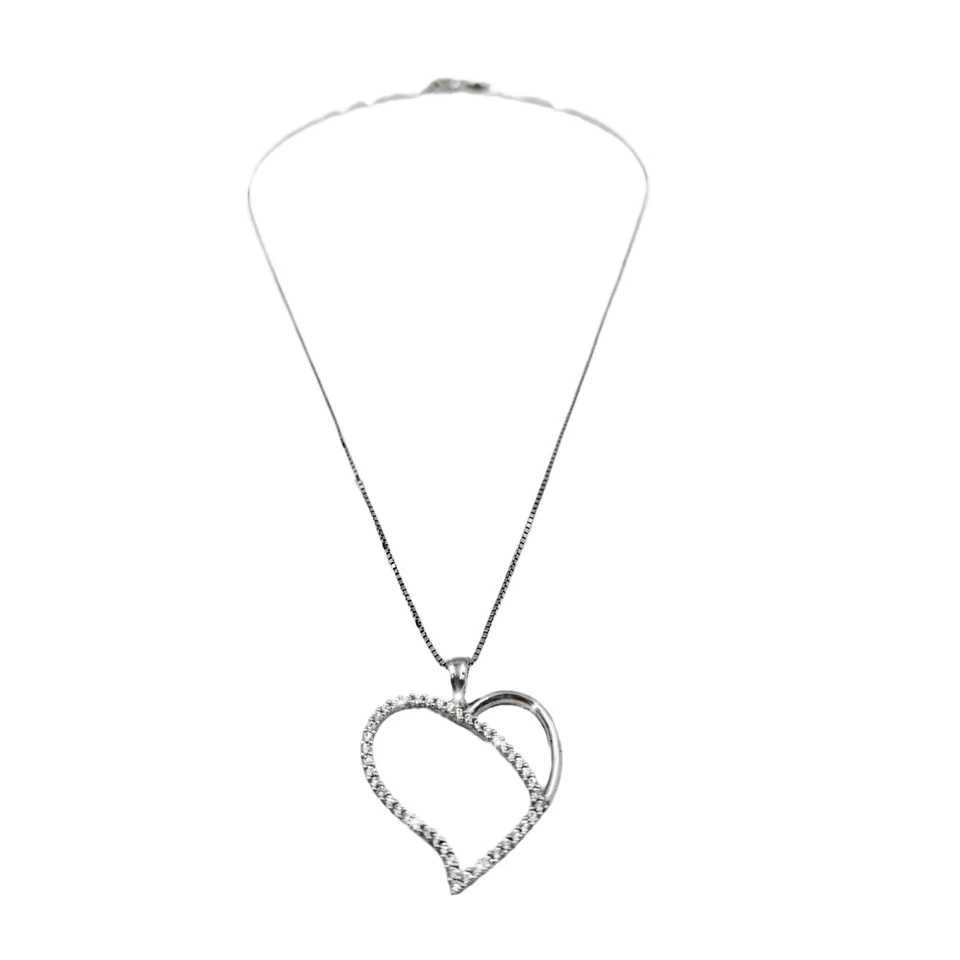 Collana in Argento 925 con Pendente Cuore e Zirconi da Donna rodiata oro bianco - Immagine 3 di 4
