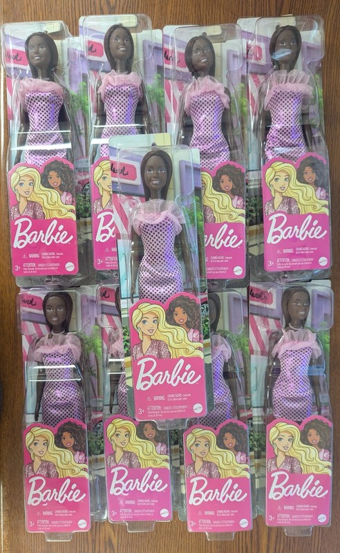 LOT OF 9  - AFRICAN AMERICAN BARBIE IN A PURPLE POLKA DOT  DRESS DOLL NIP