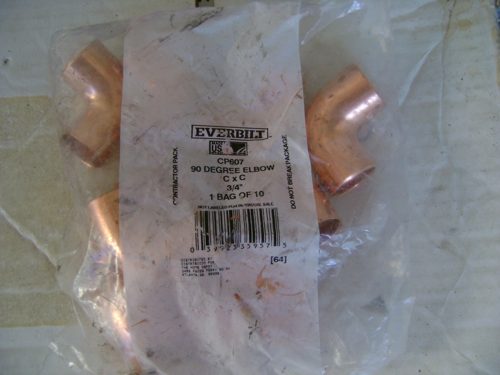 Everbilt 3/4"  90 Degree Elbow  10 pc Copper