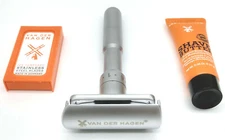 Van Der Hagen TWIST Adjustable Safety Razor Siver 5 Blades + Shave Butter sample