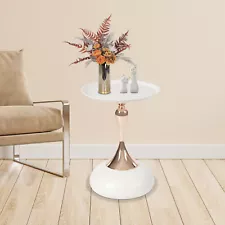 Small Round Side Table Tray Top Metal End Table For Living Rooms And Yards White