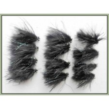 12 MINI Cats Whiskers Trout Flies, Black Chenille & Fritz, Size 10 Fishing