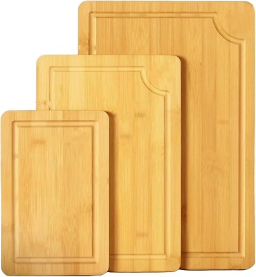 Schneidebrett Set 3 Schneidebretter Bambus Holz Wurstwaren Servieren Brot Fleisch
