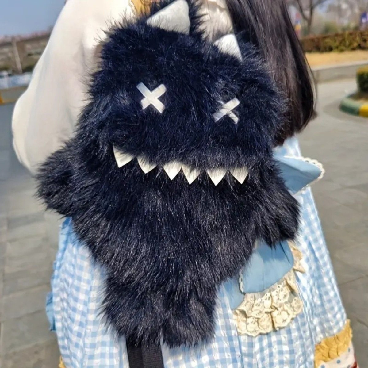 Plush Monster Backpack – Kawaii Furry Stuffed Animal Bag w/ Horns