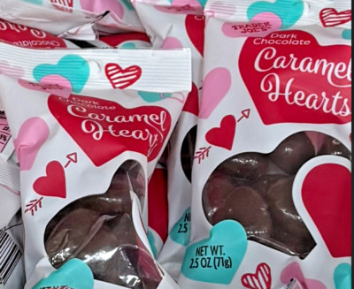 2 Pack Trader Joe's 2.5 oz. Dark Chocolate CARAMEL HEARTS Love Gift