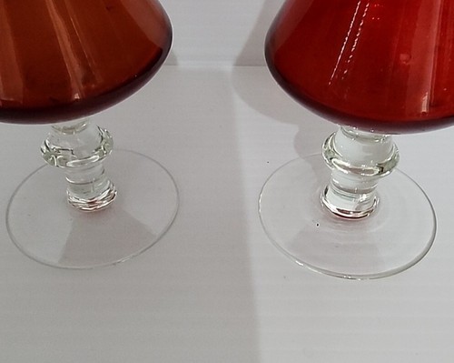Vintage Ruby Red Art Glass Bud Vase 8" Tall And 2” Across Base x 2 - Picture 5 of 7