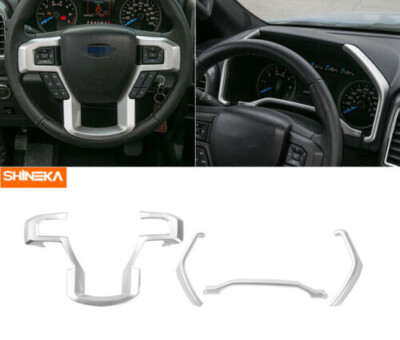 Dashboard Instrument box + Steering wheel Cover Trim,for Ford F150 2015+ Sliver