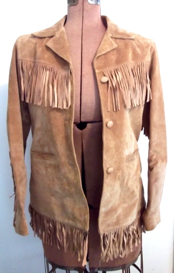 CHAQUETA FORRADA MARLBORO GEAR CUERO CASTAÑO FLECOS Vaquera Bolsillos Botón/Talla M Foto 3 de 4