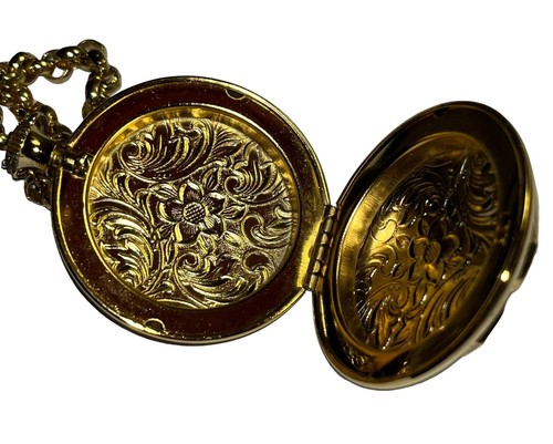 1928 Crystal Deco Lux Pocket Watch Locket Necklace 14K Gold Dipped NWT Jewelry - Picture 4 of 4