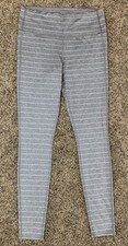 Athleta Leggings Womens Medium Gray White Stripe Chaturanga High Rise Yoga Pants