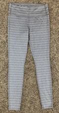 Athleta Leggings Womens Medium Gray White Stripe Chaturanga High Rise Yoga Pants