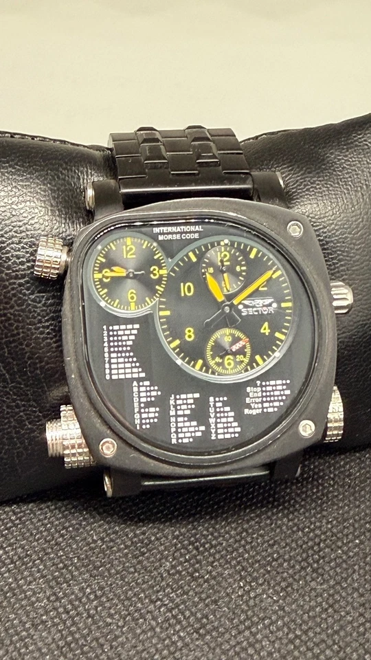 СЕКТОР МЕЖДУНАРОДНЫЙ АЗБУКА МОРЗЕ ДВОЙНОЙ ВРЕМЯ БОЛЬШОЙ РАЗМЕР ВОЕННЫЕ ЧАСЫ МУЖСКИЕ - Изображение 2 из 4