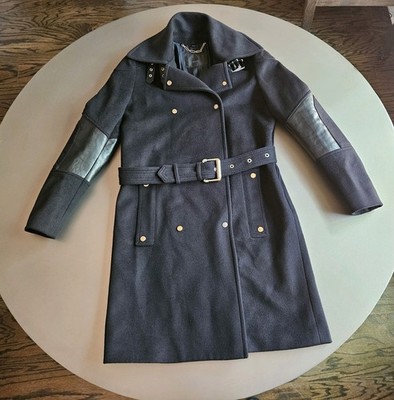 Belstaff Wool And Cashmere Women's Coat Black With Leather Details Size 42