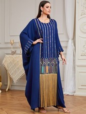 Muslim Women Long Dress Formal Gown Loose Abaya Kaftan Embroidery Batwing Sleeve
