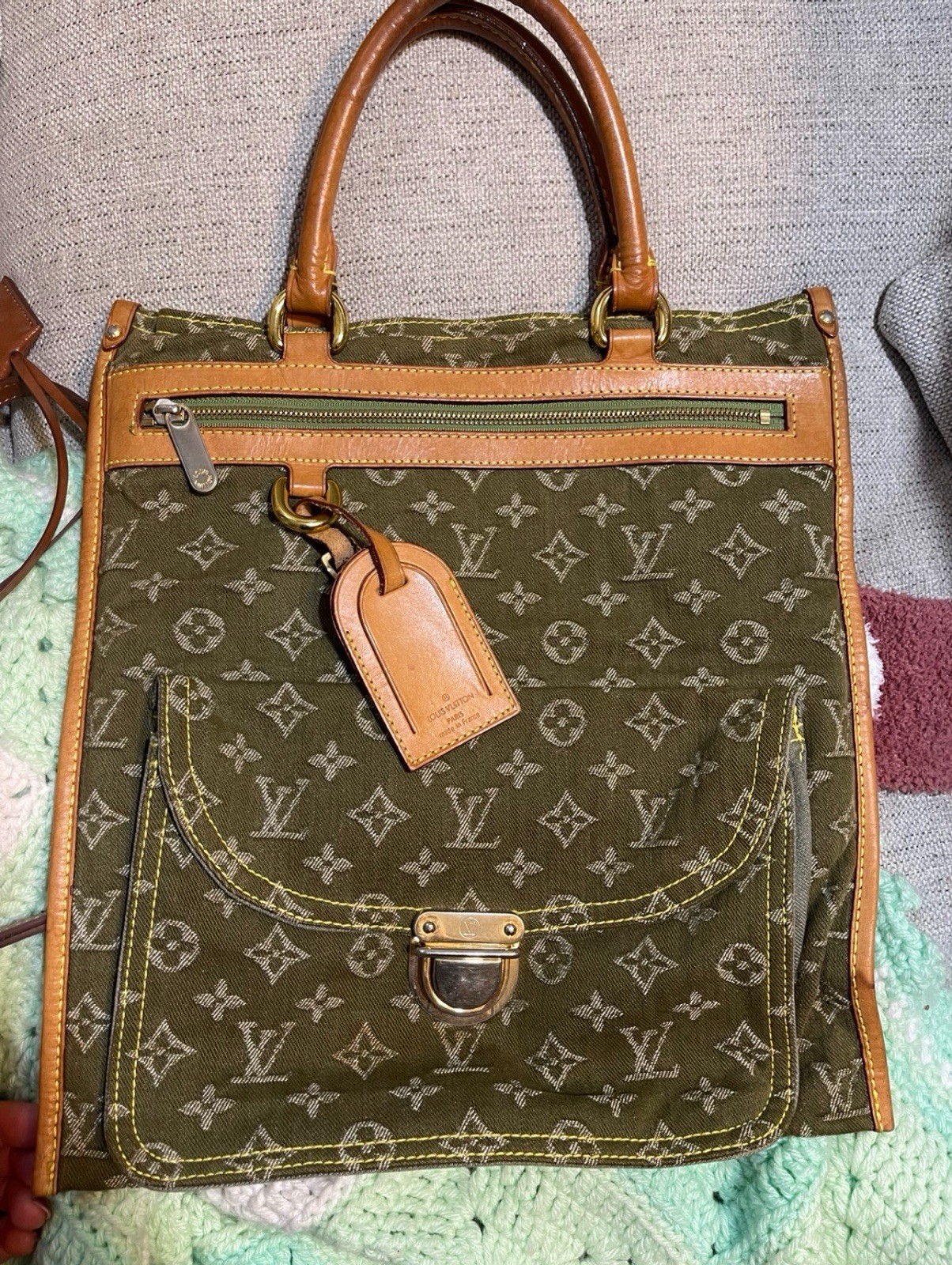 Green Monogram Flat Shopper Tote - image 1