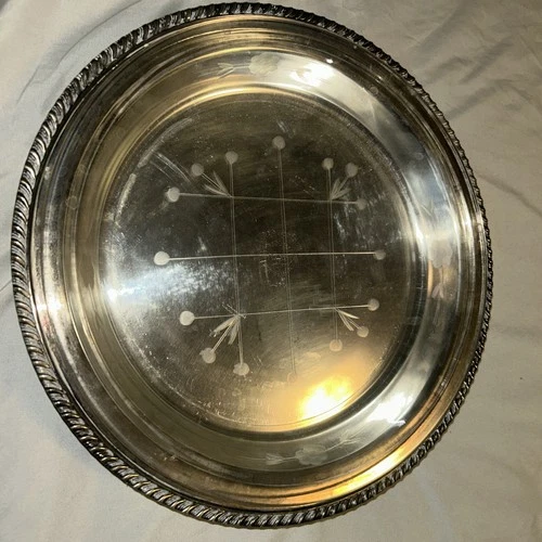 Vintage Etched Pyrex 210 10 Inch Pie Plate Pan W/ Sheffield Silver Plated Stand