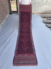 Vintage Mishwani Runner Rug 1'10x8 ft Handmade Wool Faded Geometric Kitchen Rug