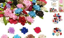100PCS Ribbon Carnation Flowers, Sewing Fabric Appliques, Assorted Color