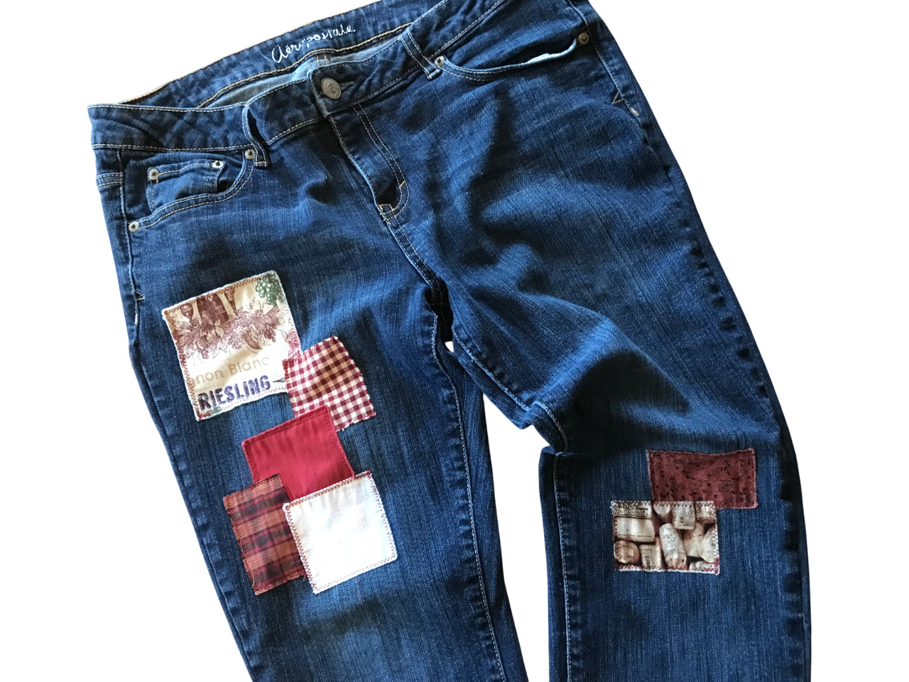 Upcycled Patched Jeans, Handmade Patchwork Wine T… - image 2