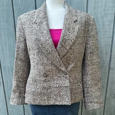 VTG Emil Rutenberg USA 100% Silk Tweed Blazer Jacket Medium Brown Hand Woven