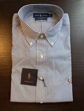 NWT Ralph Lauren Yarmouth Dress Shirt 17 35 Blue White Stripe Pinpoint Oxford