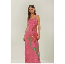 $450 NWT Farm Rio Pink Sequins Anthurium Flowers Slip Maxi Dress Size XXS