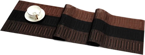 SHACOS Table Runners Woven Vinyl Runner 12x54, Ombre Coffee Black - Picture 4 of 6