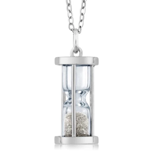 925 Silver Hourglass Pendant with 0.50 Ct Diamond Dust and 18" Chain