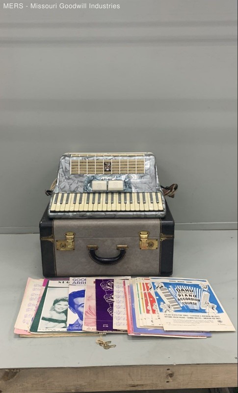 Dwight Vintage 120-Bass Piano Accordion Grey Pearloid with Case and Music