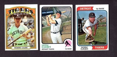 Norm Cash 3 Topps cards 1972 1973 1974 Detroit Tigers SHIPPING IS FREE