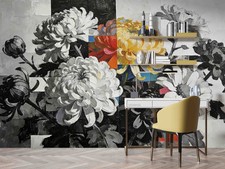 3D Bouquey Oil Paintings Self-adhesive Removeable Wallpaper Wall Mural