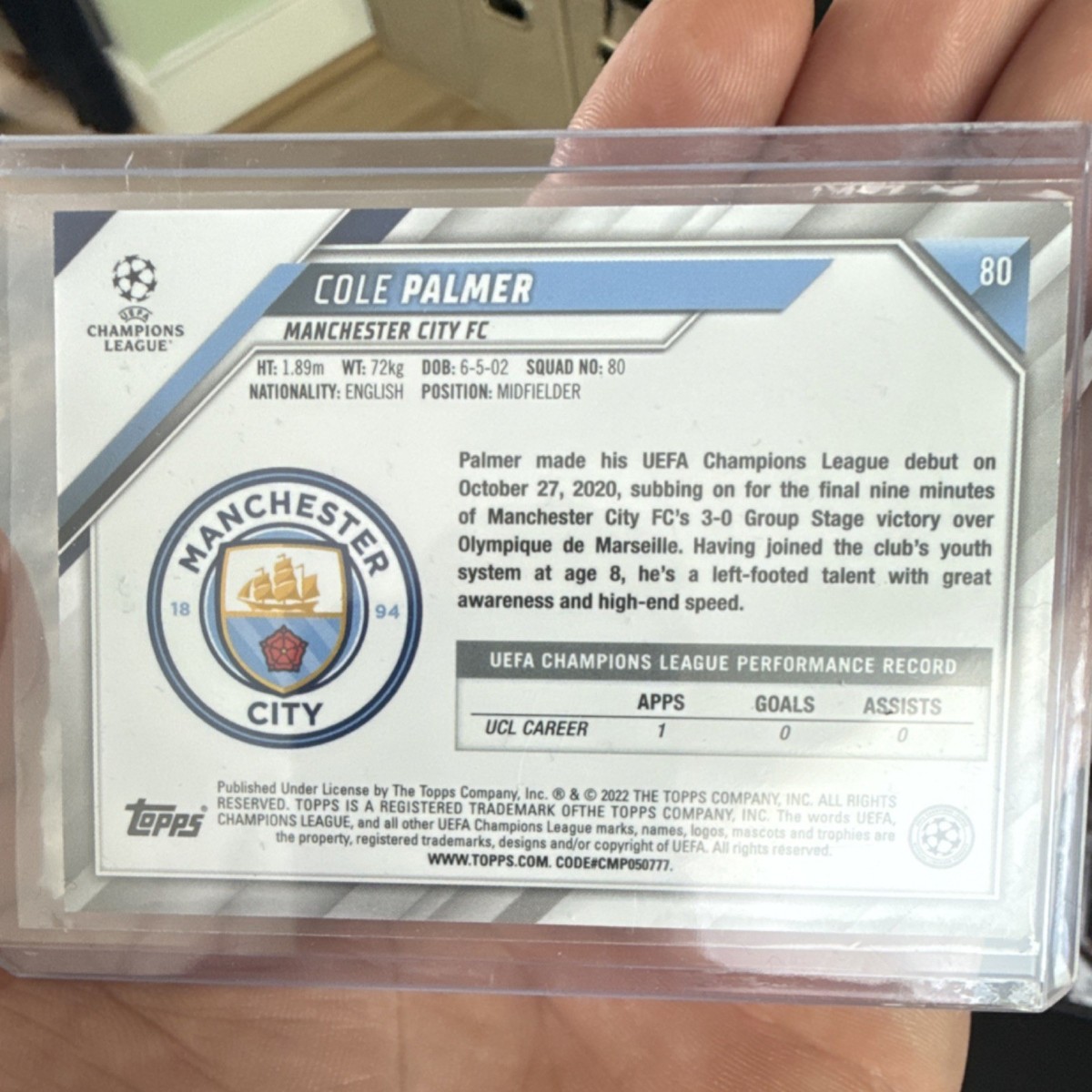 2021-22 Topps UEFA Champions League Cole Palmer Rookie Starball