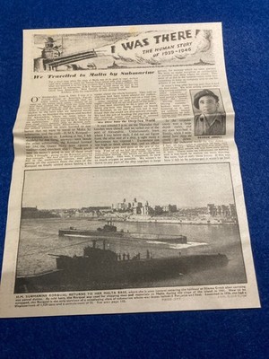 ABSTRAKTER AUSSCHNITT 40er Jahre U-Boot HMS Rorqual (N74) nach MALTA 2 SEITEN GESCHICHTE