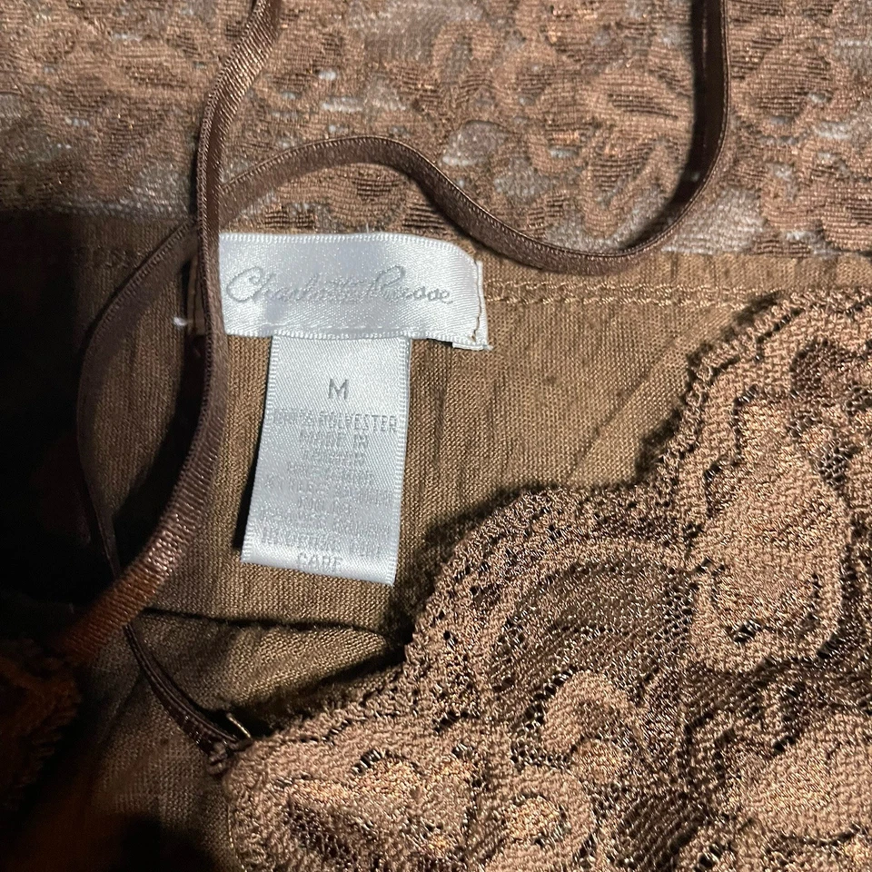 Top Y2K Charlotte Russe Cami Mujer Mediano Marrón Encaje Borde Espagueti Correa Hada Foto 4 de 4