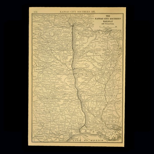 ca 1925 KANSAS CITY SOUTHERN Railway Map KCS Railroad Lines Port Arthur Texas