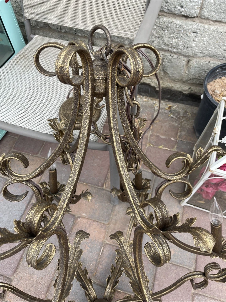 Vintage Luminaire Large Wrought Iron 6 Light Chandelier  32"X36" - Image 3 of 4