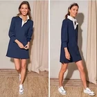 Tuckernuck Pomander Place Charlotte Terry Shirt Dress L Navy Ruffled Neck Preppy