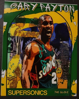 GARY PAYTON THE GLOVE SIGNED SEATTLE SUPERSONICS CUSTOM ART 8X10 PHOTO  PROOF PIC
