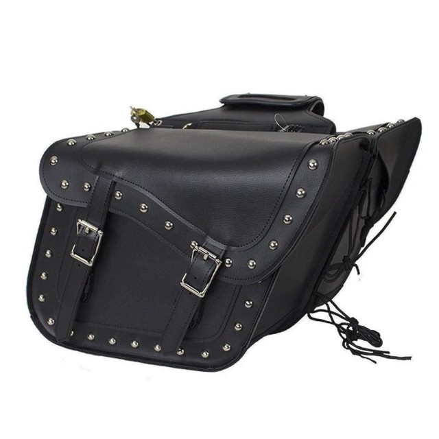 13" W Motorcycle Waterproof Studded Saddlebags W/ Gun Holster for