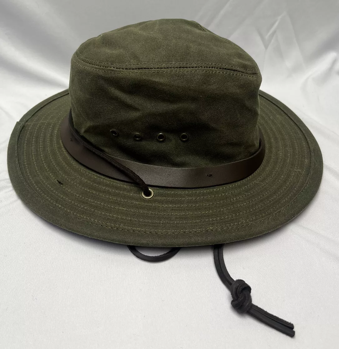 Filson Tin Cloth Packer Hat With Leather Strap 11060015 USA Otter Olive  String