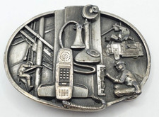 Vintage Belt Buckle Silver Tone Communication Workers Linemen Telephone