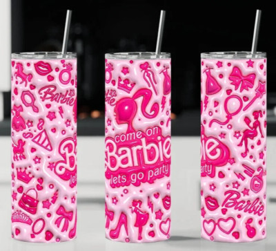COME ON BARBIE LET'S GO PARTY 20 OZ STAINLESS STEEL TUMBLER CUP INFLATED PUFFY