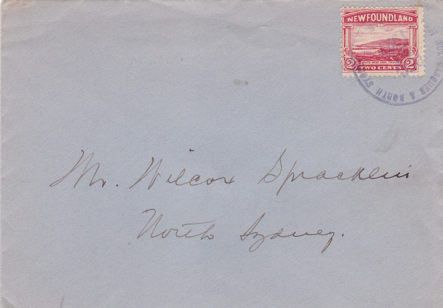 Terranova 1927 CVR Via Port Aux Basques - Norrh Sydney TPO a Nueva Escocia